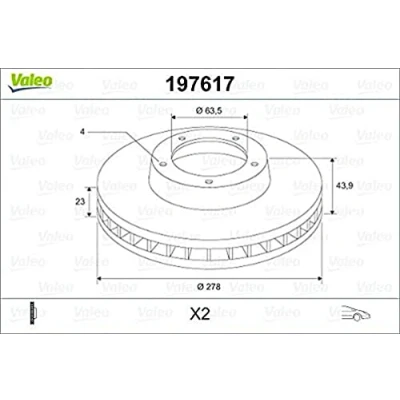 Abbildung von VALEO 197617 Bremsscheibe Vorderachse 278 23 4 Belüftet FORD: Transit Courier Kombi, FIESTA 6, B Max