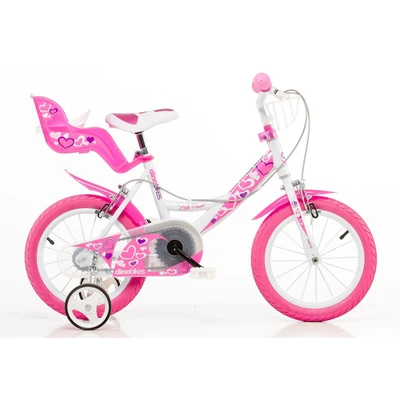 Abbildung von Dino Kinderfahrrad &quot;Mädchenfahrrad 14 Zoll&quot;, 1 Gang, mit Stützrädern, Korb und Puppensitz