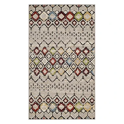 Abbildung von SAFAVIEH Boho Teppich für Wohnzimmer, Esszimmer, Schlafzimmer Amsterdam Collection, Kurzer Flor, Hellgrau und Multi, 91 X 152 cm