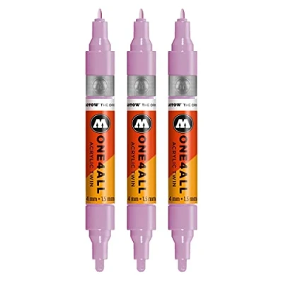 Abbildung von Molotow One4All Acrylic Twin Marker (Strichstärke 1.5 mm und 4 mm, hochdeckend permanent) 3 Stück Farbe 201 flieder pastell