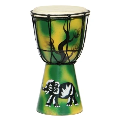 Abbildung von Wogeka 25 cm Djembe Bongo mit Airbrush Bemalung Elefant grün als Geschenk Idee Afrika Style Drum Trommel 20