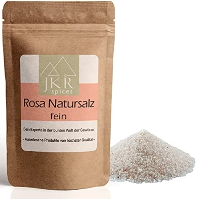 Abbildung von JKR Spices Rosa Natursalz feine Körnung Kristallsalz aus Pakistan Speisesalz Ideal zum Kochen Premium Salz in Spitzenqualität Pink Salt 100% natürlich ohne Zusätze 1500g