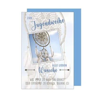 Abbildung von Edition Seidel Premium Glückwunschkarte zur Jugendweihe mit Umschlag. Eine einzelne Karte Spruch. Grusskarte Traumfänger Himmel Junge Mädchen (JW127 SW023)