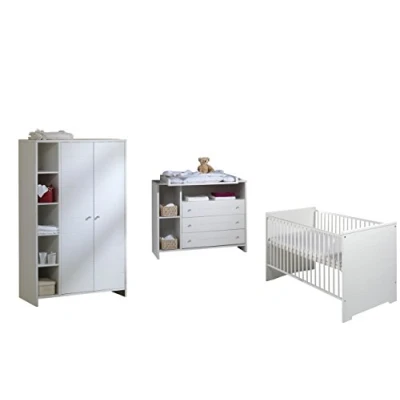 Abbildung von Schardt Kinderzimmer Eco Stripe bestehend aus Kombi Kinderbett 70x140 cm (inklusive Umbauseiten), Wickelkommode mit Wickelaufsatz und 2 türigem Kleiderschrank