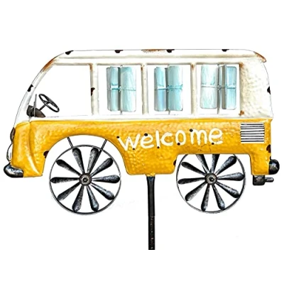 Abbildung von DanDiBo Gartenstecker Metall Bus Auto XL 160 cm Gelb Weiß 96104 Windspiel Willkommen Windrad Wetterfest Gartendeko Gartenstab Bodenstecker Mini Van