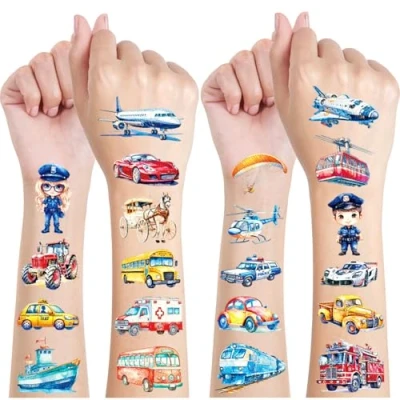 Abbildung von Cars Glitzer Tattoos für Kinder, 12 Blätter Transportmittel Temporäre Tattoo Geschenke Junge Mädchen, Mitgebsel Kindergeburtstag Party Deko Spielzeug Jungen
