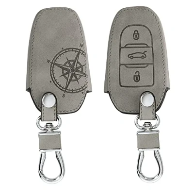 Abbildung von kwmobile Autoschlüssel Hülle kompatibel mit Peugeot Citroen 3 Tasten Smartkey (nur Keyless Go) Kunstleder Schutzhülle Schlüsselhülle Cover Kompass Vintage Grau