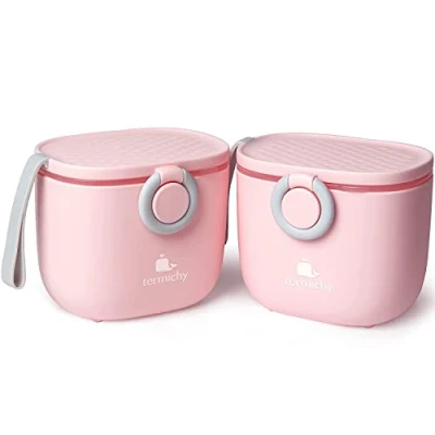 Abbildung von Termichy Milchpulver Portionierer, Spender, 250g luftdichter tragbarer Behälter für Reisen, mit Schaber und Löffel (Rosa, 2 Stücke)