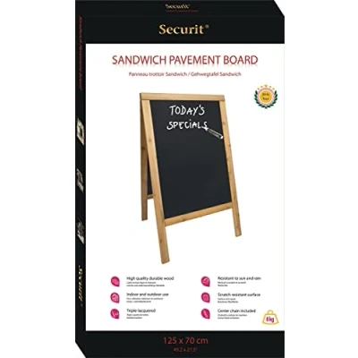 Abbildung von Securit lackiert Sandwich Kreidetafel, Hartholz, Teak, 70 x 120 cm