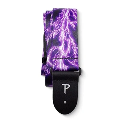 Abbildung von Perri&#039;s Leathers Ltd. Gitarrengurt Polyester Purple Lightning Einstellbar Für Akustik /Bass /Elektrogitarren Hergestellt in Kanada (LPCP 257)