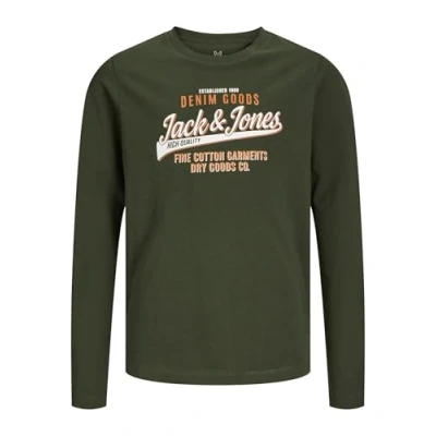 Abbildung von Jack &amp; Jones Junior Jjelogo TEE Oneck Langarmshirt für Kinder, Größe: 98, Kombu green/white/marmelade