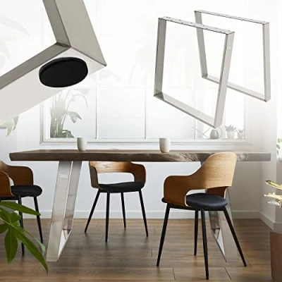 Abbildung von ML Design 2er Set Tischkufen 80GRAD Neigung, 75x72 cm, Silber, Profil 8x2 Schräge Tischbeine, Metall Möbelkufen, Tischgestell Stahl geneigt, Tischuntergestell Möbelfüße für Esstisch/Schreibtisch