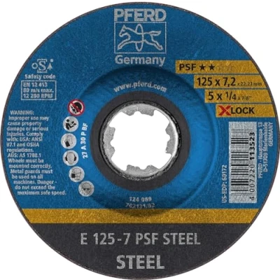 Abbildung von PFERD Schruppscheibe, 10 Stück, 125 X 7,2mm, LOCK (22,23 mm), PSF STEEL, 62011125 für schnelle und komfortable Werkzeugwechsel