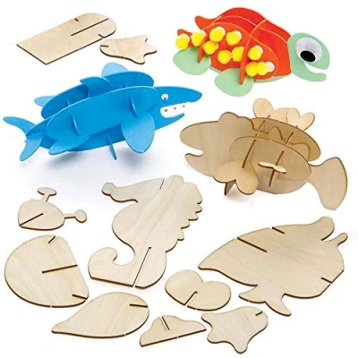 Abbildung von Baker Ross FE376 Holzbastel Set, Meerestiere, 5 Stück, Holz Bastelset für Kinder zum Dekorieren und Ausstellen, Lernaktivitäten