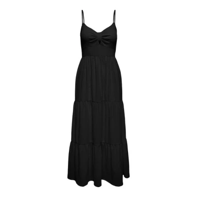 Abbildung von JDY Geschnitten Vausschnitt Schmale TRÄGER Langes Maxikleid, Damen, Größe: Large, Black