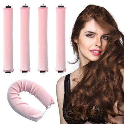 Abbildung von EUZUXU 4 Stück Hitzefreie Lockenwickler, Lockenwickler Über Nacht, Heatless Curls Band, für Alle Haartypen, Locken Ohne Hitze Lange Haare