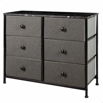 Abbildung von AKTIVE Max Home Mehrzweck Schlafzimmer, 6 leichte Stoffschubladen, 80 x 30 62 cm, Stahlrahmen, Holzplatte, Grau/Schwarz, mit Nivelliersystem, Organisation, Aufbewahrung (18408)