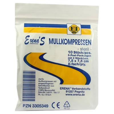 Abbildung von Erena Steril Mullkompressen 7,5x7,5 cm 8fach 5X2 St