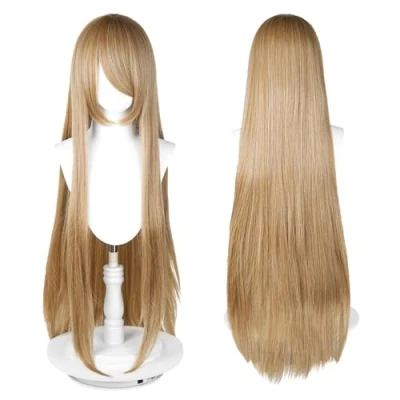 Abbildung von 100cm lange Perücke, universelle Anime Kostüm Cosplay perfekt für Party, täglichen Gebrauch, Festivals und Halloween, ideal TV, Film, Charakter (Hellbraun)