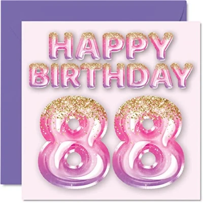 Abbildung von Geburtstagskarte zum 88. Geburtstag für Frauen rosa &amp; lila Glitzerballons Happy Birthday Karten 88 Jahre alte Frau Mama Great Nanny Grandma Gran, 145 mm x Grußkarten Geschenk