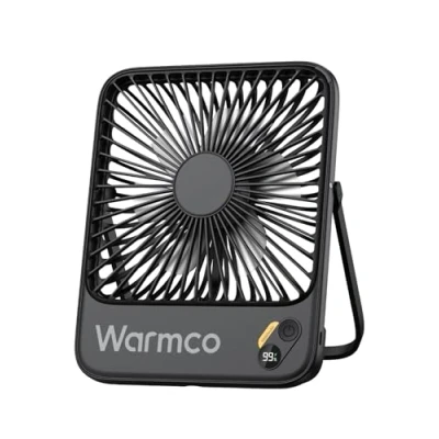 Abbildung von Warmco 10000mAh Tragbarer Tischventilator, 7 Zoll Wiederaufladbarer Personalventilator, Ultra Leise &amp; Superflach mit Digitalanzeige, 10 24 Std Laufzeit Ideal für Büro, Reisen, Schlafzimmer, Camping