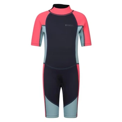 Abbildung von Mountain Warehouse Shorty Neoprenanzug Junior für Kinder 2,5 mm, Schwimmanzug Jungen und Mädchen, Flatlock Nähte, Wetsuit, Verstellbarer Hals, zum Surfen Fuchsia 13 Jahre
