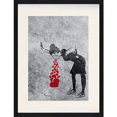 Abbildung von 1art1 Streetart Poster Lovesick Girl, Banksy Gerahmtes Bild Mit Edlem Passepartout Wand Bilder Im Bilderrahmen 80x60 cm
