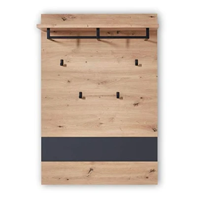 Abbildung von Stella Trading Garderobenpaneel in Artisan Eiche Optik Graphit Moderne Hutablage &amp; zuverlässige Wandhaken für Jacken Taschen 80 x 118 30 cm (B/H/T)