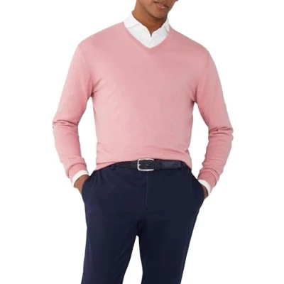 Abbildung von Hackett London Herren Cotton Cashmere V Neck Strickwaren, Pink (Ash Rose Pink), XXL