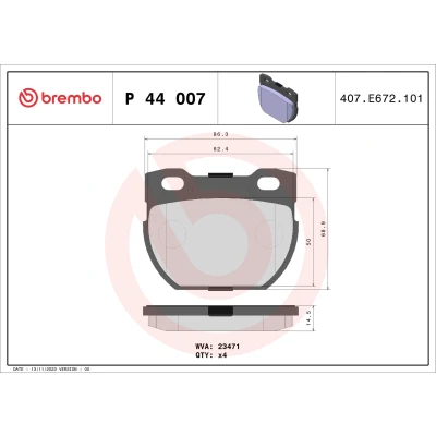 Abbildung von BREMBO P 44 007 Bremsbelagsatz exkl. Verschleißwarnkontakt ohne Zubehör LAND ROVER: Defender SUV, SUV Cabrio, Pickup