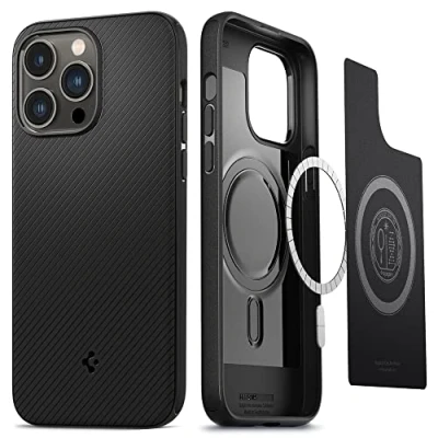 Abbildung von Apple iPhone 14 Pro Hülle MagSafe Kunststoff Spigen Hard Case/Backcover Handyhülle Schwarz Shockproof/Stoßfest