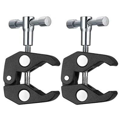 Abbildung von 2 Stück Kameras Super Clamps, Magic Arm Clamp mit 1/4 und 3/8 Gewindeclips, Kugelkopf Stativklemmen für Blitzlicht, Stativ, LCD/DV Monitor, LED Leuchten