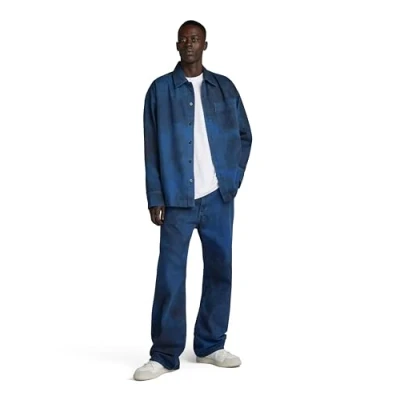Abbildung von G Star BOXY FIT Overshirt Hemd, Herren, Größe: Medium, Sea blue/vintage denim wash