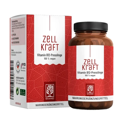 Abbildung von Vitamin B12 Komplex für Veganer und Vegetarier ZELLKRAFT 270 hochdosierte vegane Presslinge NATURTREU®