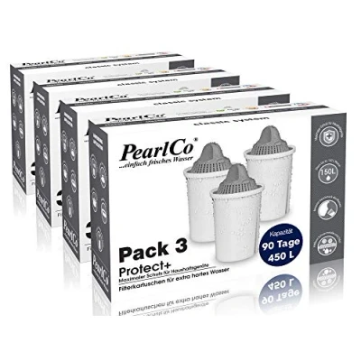 Abbildung von PearlCo Kalk und Wasserfilter Filterkartuschen Classic Protect+ Pack 12 für extra Kalkschutz, Zubehör Brita u.
