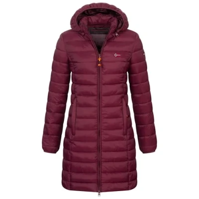 Abbildung von Geographical Norway Damen Winter Jacke Steppjacke Parka Lange Kapuzenjacke Steppmantel Outdoor abnehmbare Kapuze, Farbe:Aubergine, Größe:S (36)