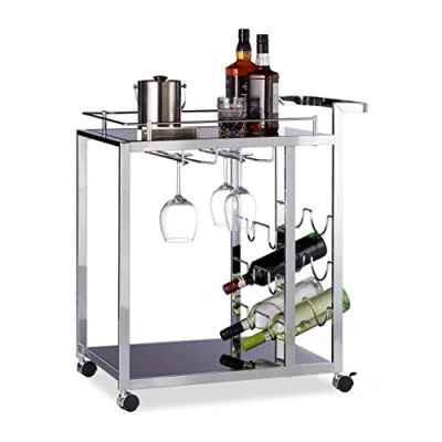 Abbildung von Relaxdays Servierwagen Glas BARON schwarz, Design Rund, Metall, HxBxT: 73 x 46 74 cm, Küchenwagen, Teewagen, black
