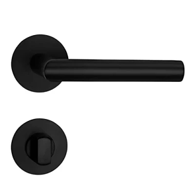 Abbildung von SO TECH® Drückergarnitur THORE Edelstahl, Flachrosetten, magnetische Cliptechnik, Bad / WC Türen Türgarnitur schwarz galvanisiert