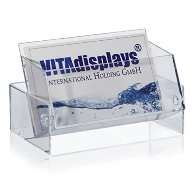 Abbildung von 5 Stk. VITAdisplays Visitenkartenbox zur sicheren Aufbewahrung oder als Visitenkartenhalter, transparenter Visitenkartenständer für Messe und Büro, Breite: 8.5 cm