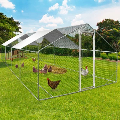 Abbildung von IDMarket Sicherer, wasserdichter Laufstall für Hühnerstall, 24 m², Gittergehege, 8 x 3 m, verzinkter Stahl, Katzen, grün oder grau