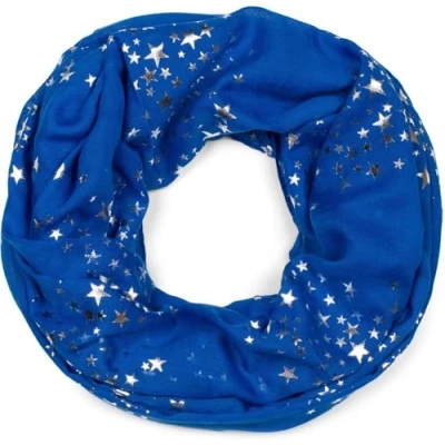 Abbildung von styleBREAKER Damen Loop Schal mit glitzerndem Metallic Sterne All Over Print Muster, Leichter Schlauchschal Einfarbig, Tuch 01016118, Farbe:Royalblau