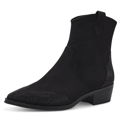 Abbildung von MARCO TOZZI Westernstiefelette, Blockabsatz, Cowboy Stiefelette, Boots, funkelnde Glitzersteinchen