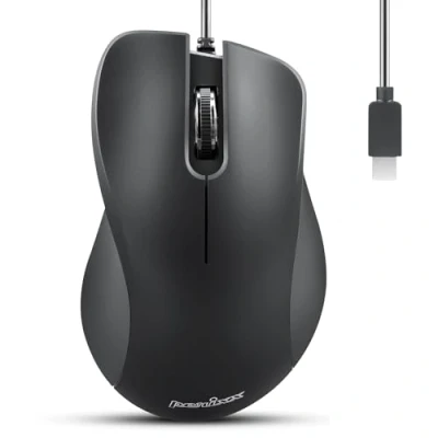 Abbildung von Perixx PERIMICE 221C Kabelgebundene Ergonomische Maus mit USB Typ C Anschluss 1,5 Meter Kabel Optisches 1000 DPI Design Schwarz