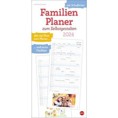 Abbildung von Familienplaner 2024 zum Selbstgestalten. Blanko Kalender Basteln mit extra Titelblatt für eine persönliche Gestaltung und viel Platz Notizen. Familien 2024. 21 x 45 cm.
