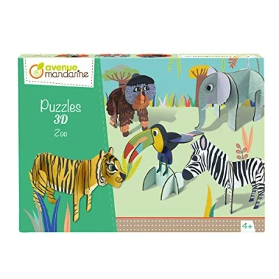 Abbildung von Avenue Mandarine PU015C Puzzle 3D mit 5 Figuren, 10 Teile, ideal für Kinder ab 4 Jahren, 1 Stück, Zoo