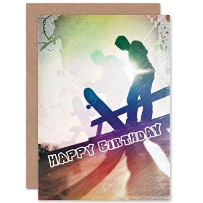 Abbildung von Wee Blue Coo Happy Birthday Cool Skateboard Grunge Style Sport Teen Sealed Greeting Card Plus Envelope Blank inside glücklich Stil