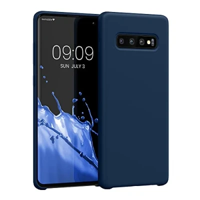 Abbildung von kwmobile Hülle kompatibel mit Samsung Galaxy S10 Plus / S10+ Silikon Handy Case Handyhülle weiche Oberfläche kabelloses Laden Marineblau