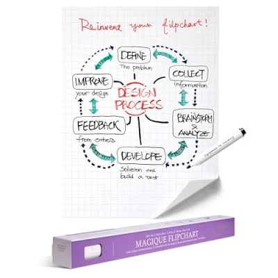 Abbildung von EasyCling® Magique Flipchart Foil, Elektrostatikfilm für Alle Harten Oberflächen, Haftet Ohne Klebstoffe Oder Magnete, 25 Blätter &amp; 1 Boardmarker Inkl, 60 cm x 80 (Flipchart Gridded)