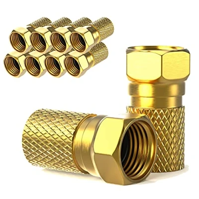 Abbildung von F Stecker 7mm schraubbar 10 Stück vergoldet Gummidichtung breite Mutter für Koaxial Antennenkabel Koax SAT Kabel BK Anlagen Satelliten LNB (10x, vergoldet)