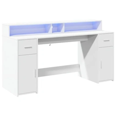 Abbildung von vidaXL Schreibtisch, Computertisch mit LED Leuchten, Arbeitstisch Stauraum, Laptoptisch Gaming Tisch PC Tisch, Weiß Holzwerkstoff